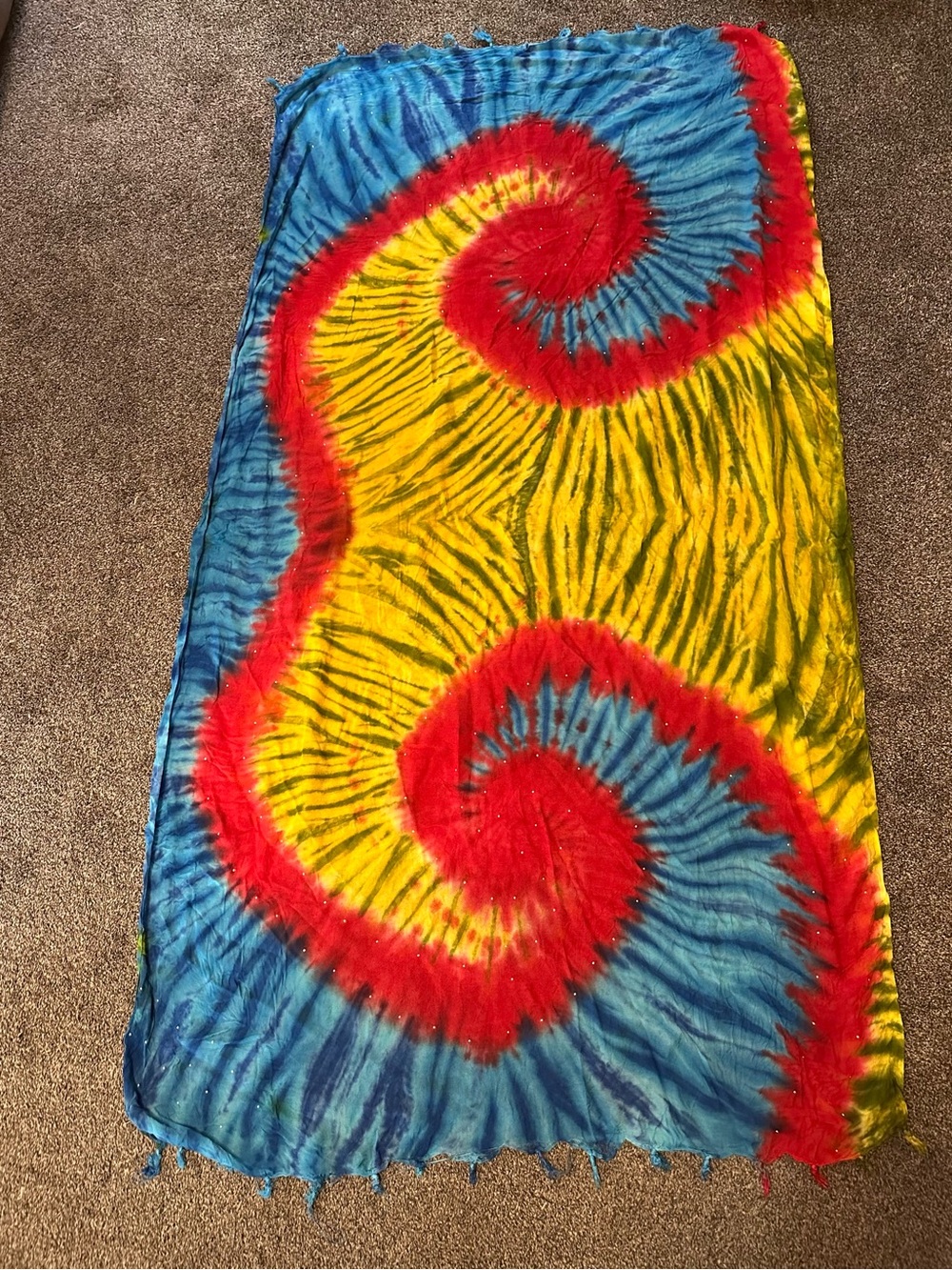 Vibrant Hippie Tie Dye Double Spiral Lightweight Sparkly Shawl / Sarong 39X70